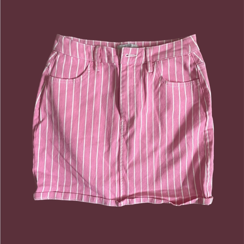 Pink Striped Jean Skirt